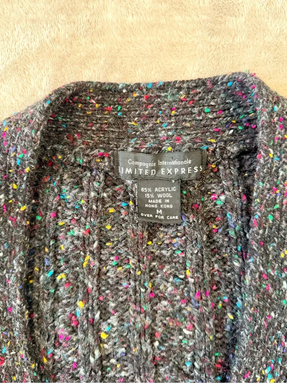 Vintage Limited Express Rainbow Confetti Cable Knit Cozy Grandmacore Cardigan M